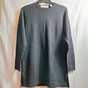 BRAEMAR 100% Cashmere Crewneck Tunic Sweater Sz S Black Quiet Luxury Minimalist
